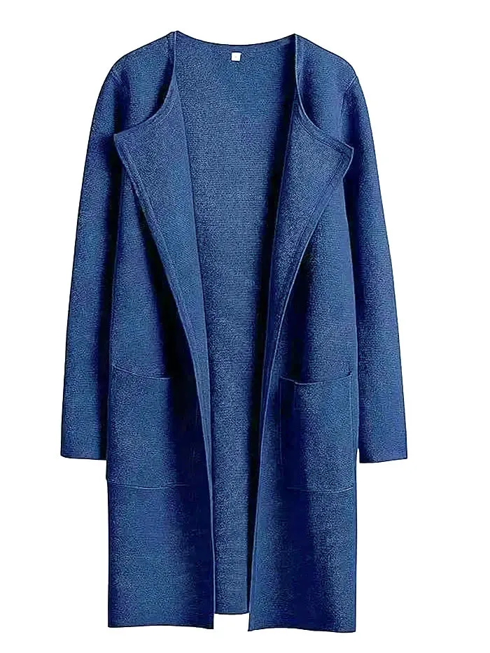 Womens Coat  Wool Blend  Relaxed Fit  Knee Length  Wide Lapel  Minimalist Style