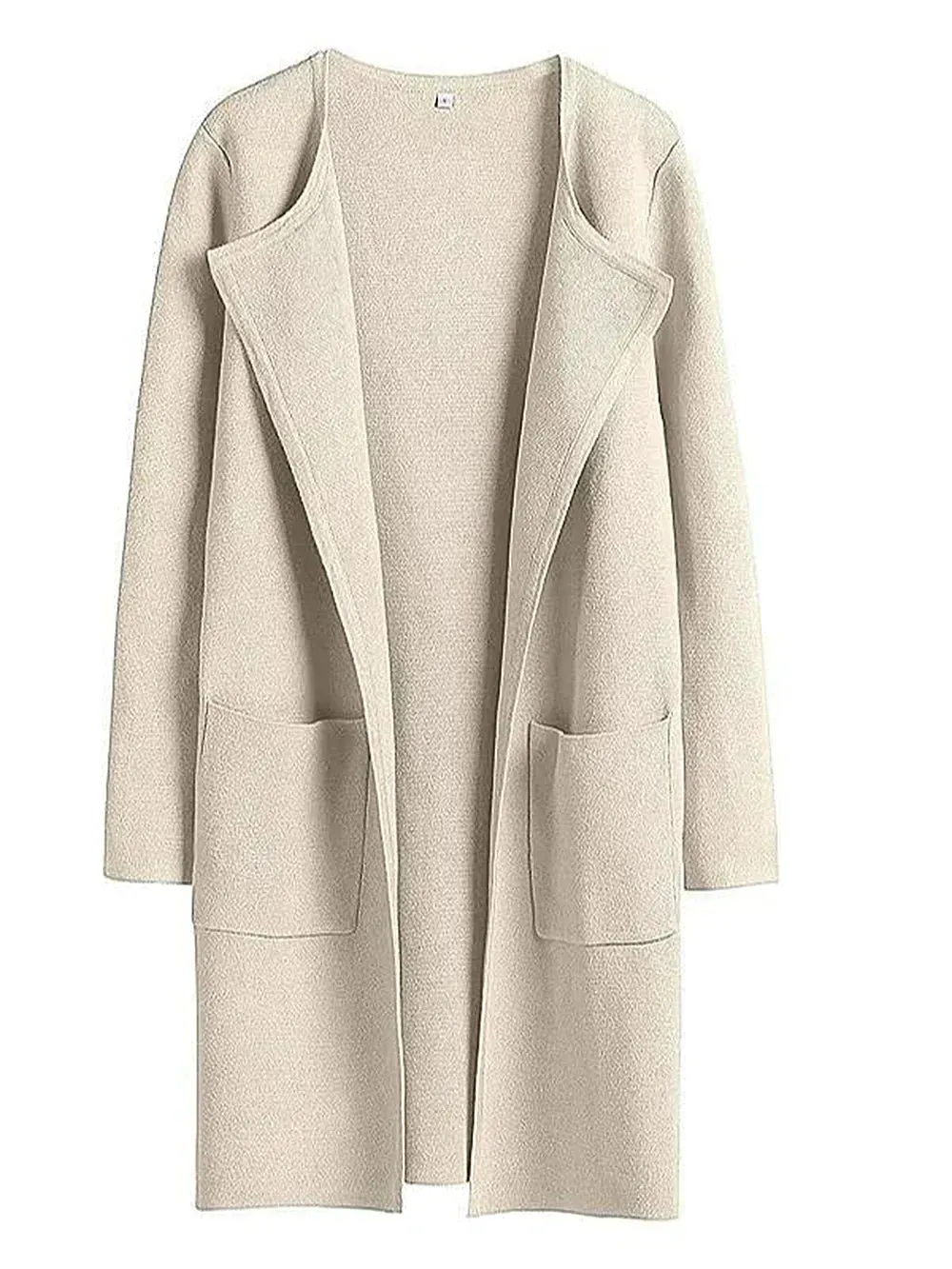 Womens Coat  Wool Blend  Relaxed Fit  Knee Length  Wide Lapel  Minimalist Style