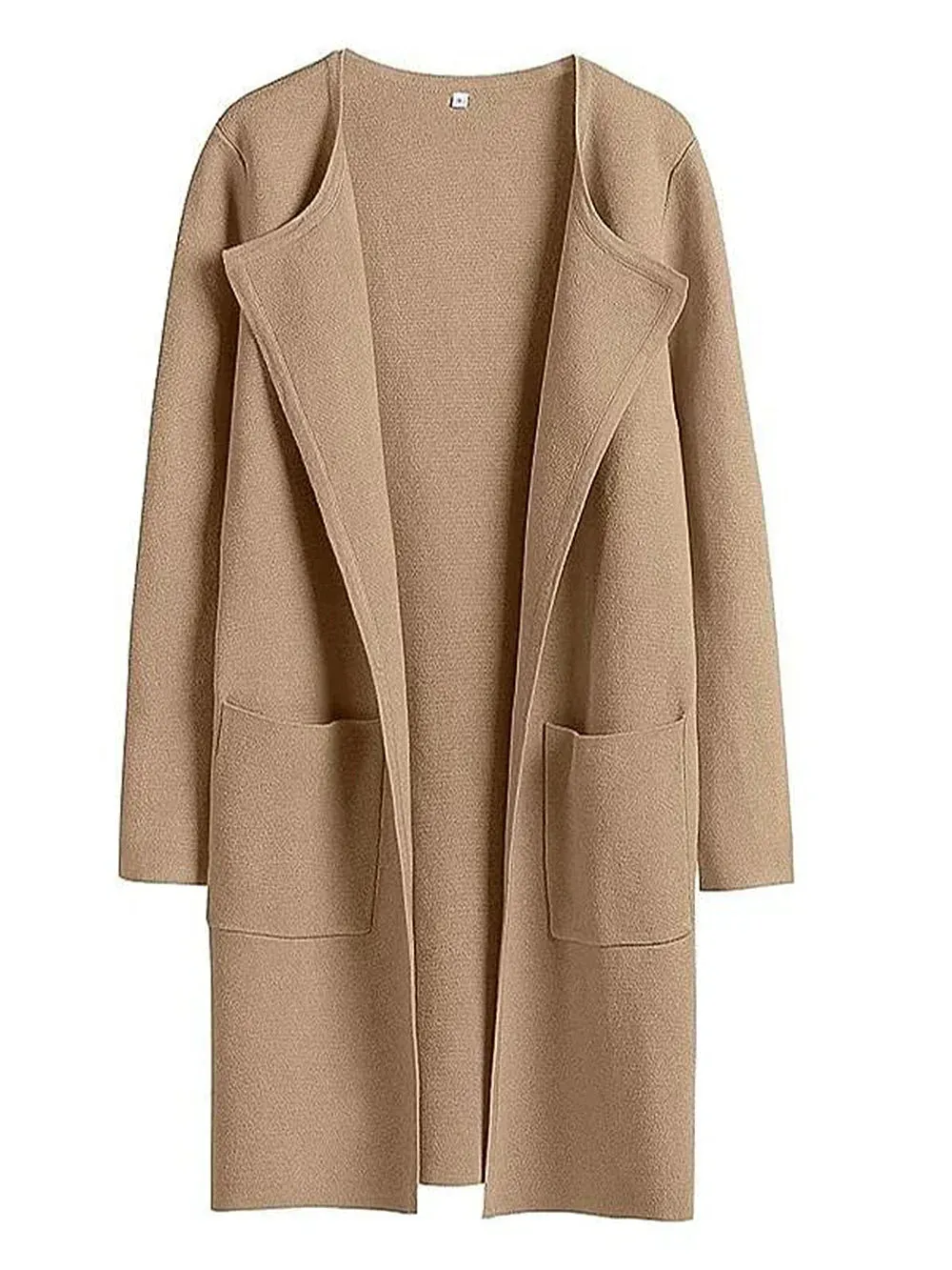 Womens Coat  Wool Blend  Relaxed Fit  Knee Length  Wide Lapel  Minimalist Style
