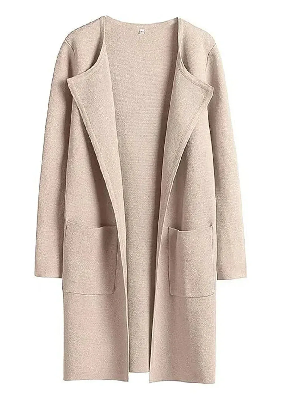 Womens Coat  Wool Blend  Relaxed Fit  Knee Length  Wide Lapel  Minimalist Style