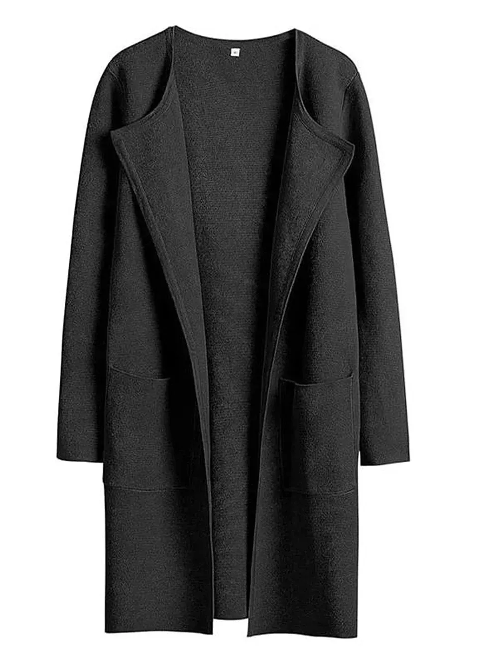 Womens Coat  Wool Blend  Relaxed Fit  Knee Length  Wide Lapel  Minimalist Style