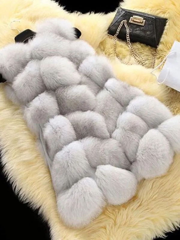 Women'S Coats Pink Sleeveless Faux Fur Coat Layered Winter Coat