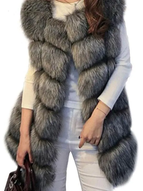 Women'S Coats Pink Sleeveless Faux Fur Coat Layered Winter Coat