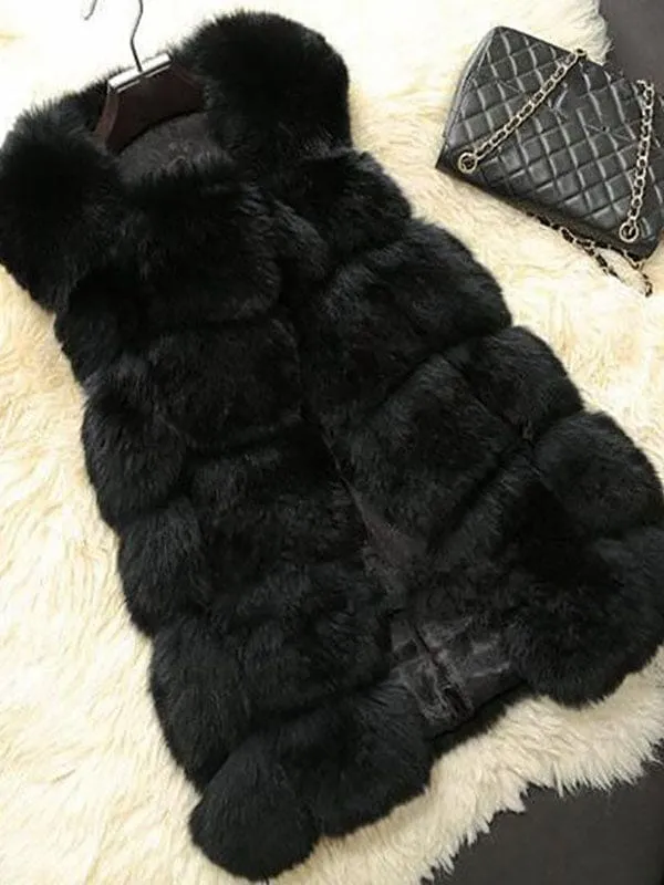 Women'S Coats Pink Sleeveless Faux Fur Coat Layered Winter Coat
