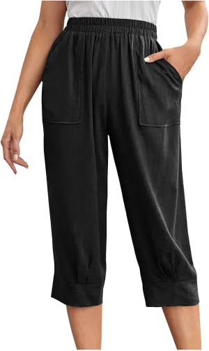Womens Comfy Loose Linen Capris Shorts Cotton Hemp Sweatpants Lightweigt Beach Harem Pants Hawaiian Travel Mexico Vacation