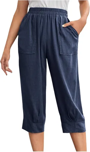 Womens Comfy Loose Linen Capris Shorts Cotton Hemp Sweatpants Lightweigt Beach Harem Pants Hawaiian Travel Mexico Vacation