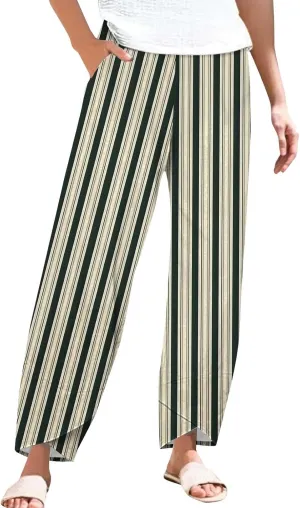 Women's Cotton Linen Pants Casual Cropped Baggy Trousers Comfy Loose Palazzo Pants with Womens High