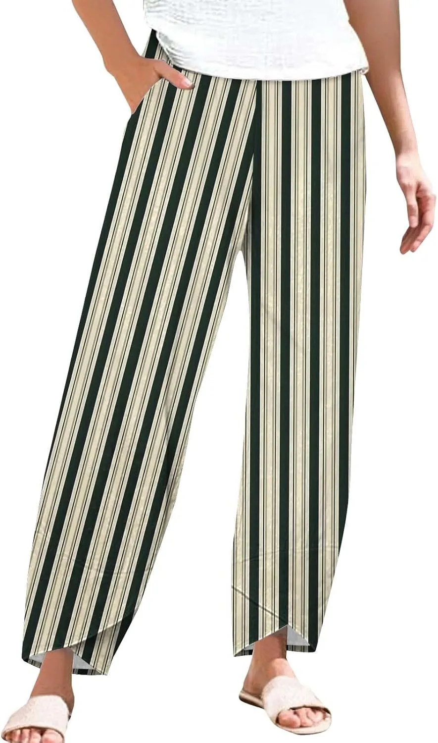 Women's Cotton Linen Pants Casual Cropped Baggy Trousers Comfy Loose Palazzo Pants with Womens High