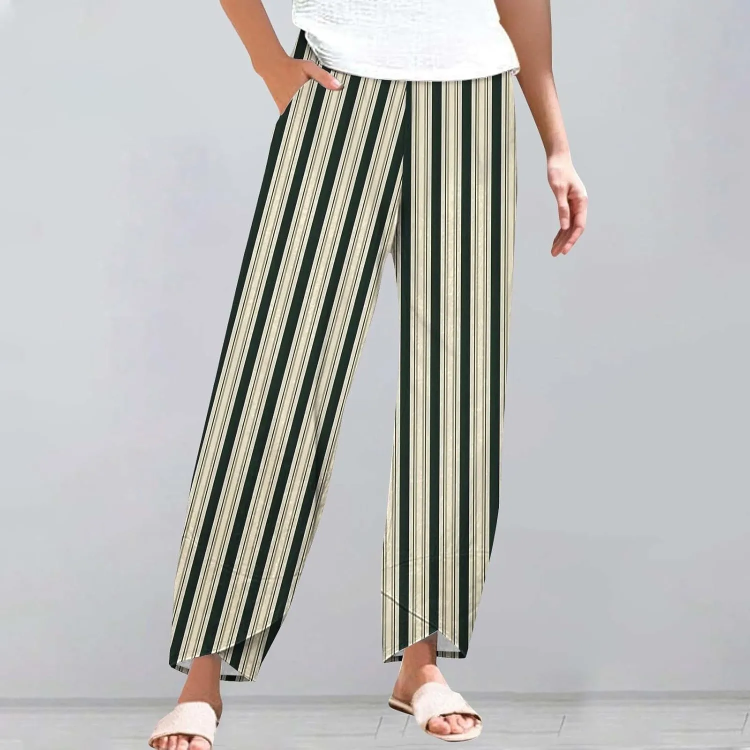 Women's Cotton Linen Pants Casual Cropped Baggy Trousers Comfy Loose Palazzo Pants with Womens High