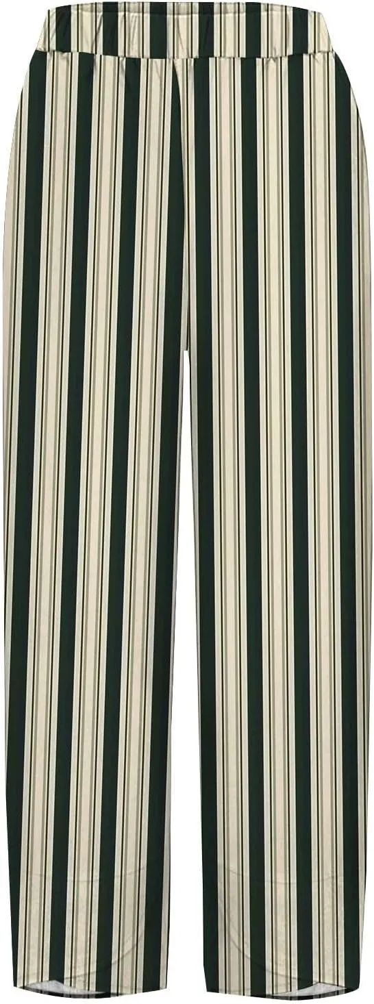 Women's Cotton Linen Pants Casual Cropped Baggy Trousers Comfy Loose Palazzo Pants with Womens High