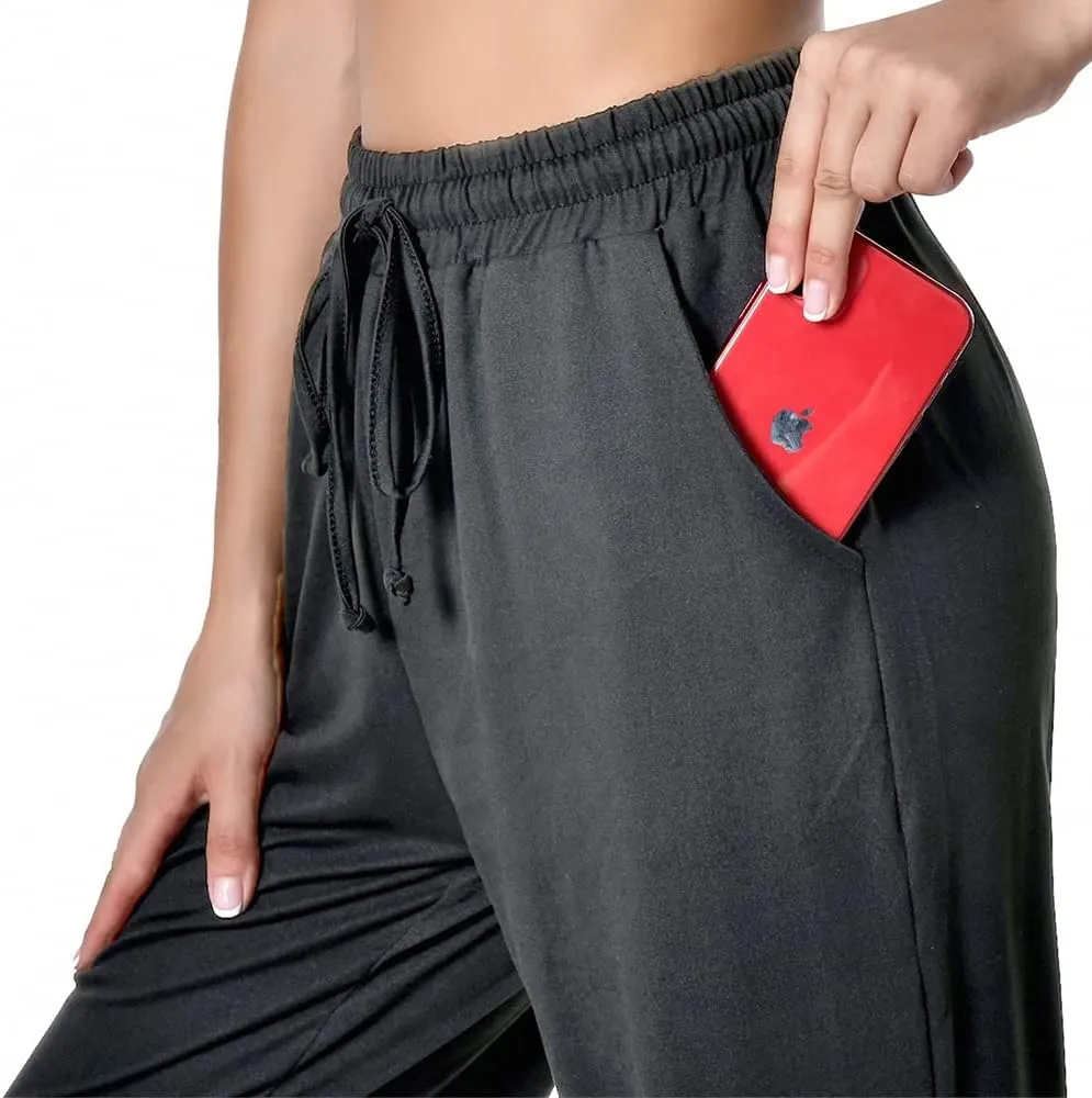 Women's Drawstring Pants, Wide Leg Yoga Sweatpants Comfy Loose Straight Lounge Pants with Pockets