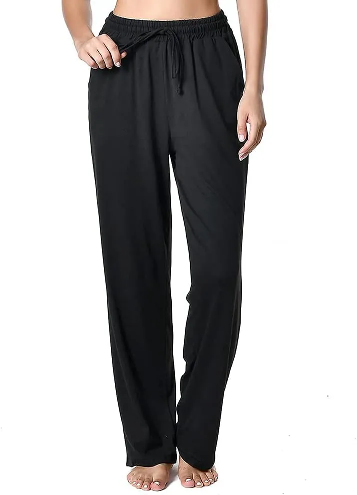 Women's Drawstring Pants, Wide Leg Yoga Sweatpants Comfy Loose Straight Lounge Pants with Pockets