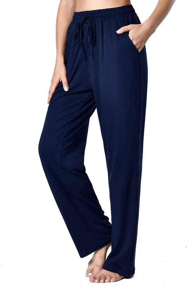 Women's Drawstring Pants, Wide Leg Yoga Sweatpants Comfy Loose Straight Lounge Pants with Pockets