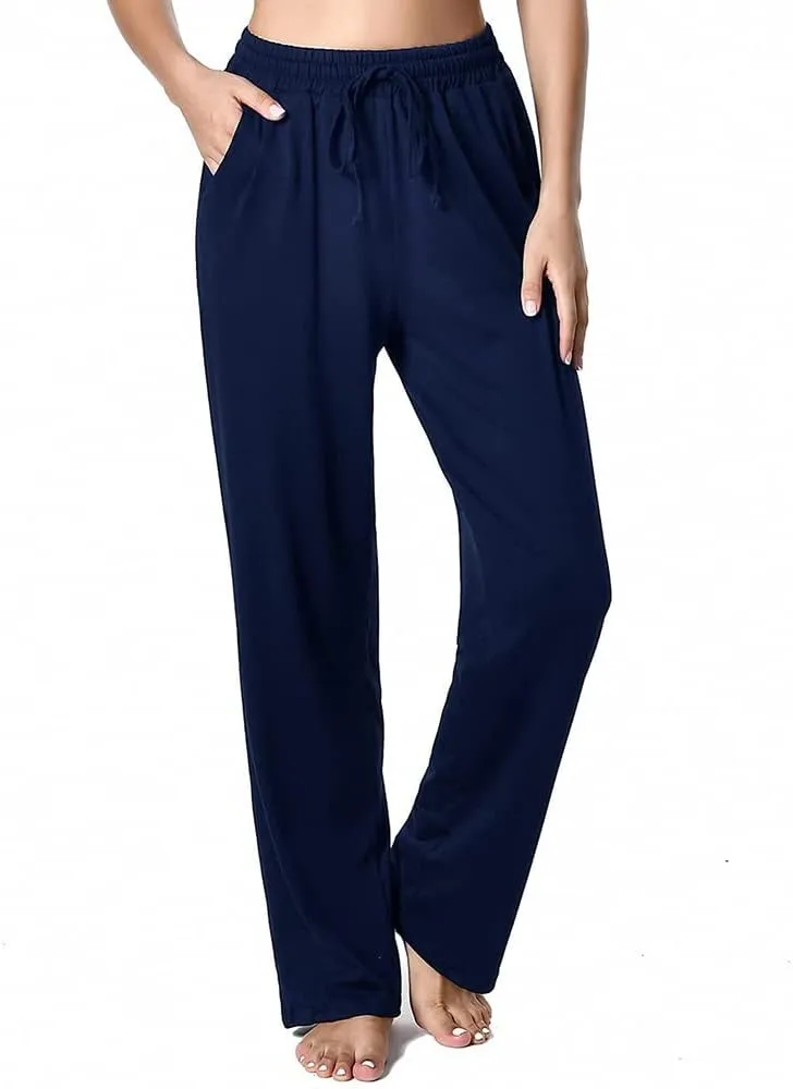 Women's Drawstring Pants, Wide Leg Yoga Sweatpants Comfy Loose Straight Lounge Pants with Pockets