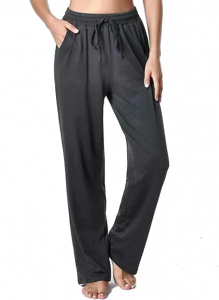 Women's Drawstring Pants, Wide Leg Yoga Sweatpants Comfy Loose Straight Lounge Pants with Pockets