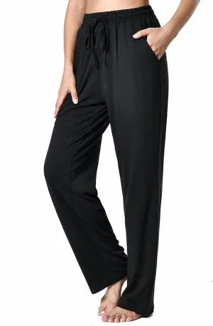 Women's Drawstring Pants, Wide Leg Yoga Sweatpants Comfy Loose Straight Lounge Pants with Pockets