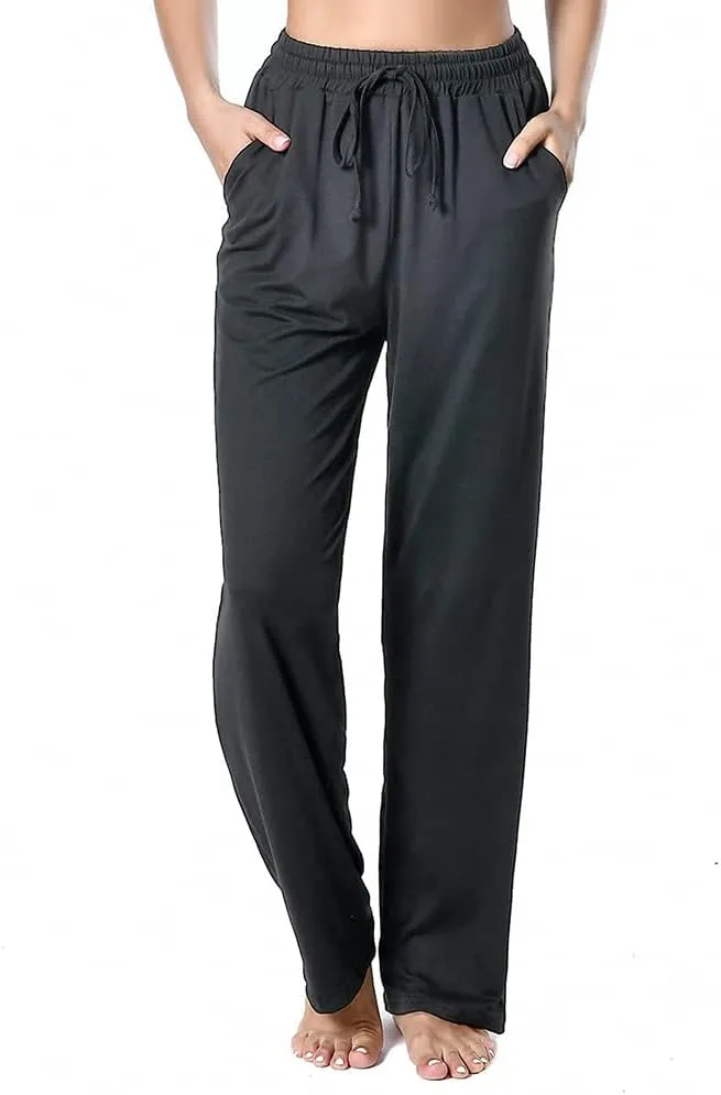 Women's Drawstring Pants, Wide Leg Yoga Sweatpants Comfy Loose Straight Lounge Pants with Pockets
