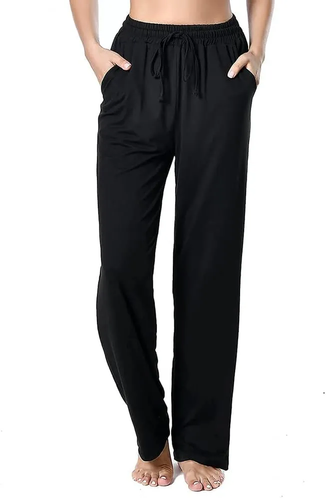 Women's Drawstring Pants, Wide Leg Yoga Sweatpants Comfy Loose Straight Lounge Pants with Pockets