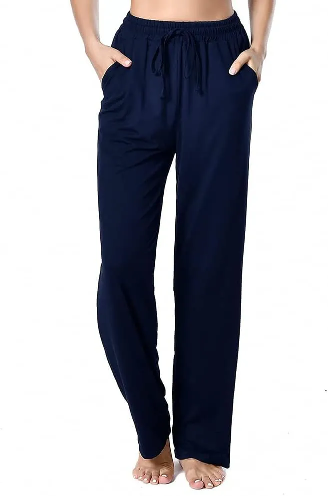 Women's Drawstring Pants, Wide Leg Yoga Sweatpants Comfy Loose Straight Lounge Pants with Pockets