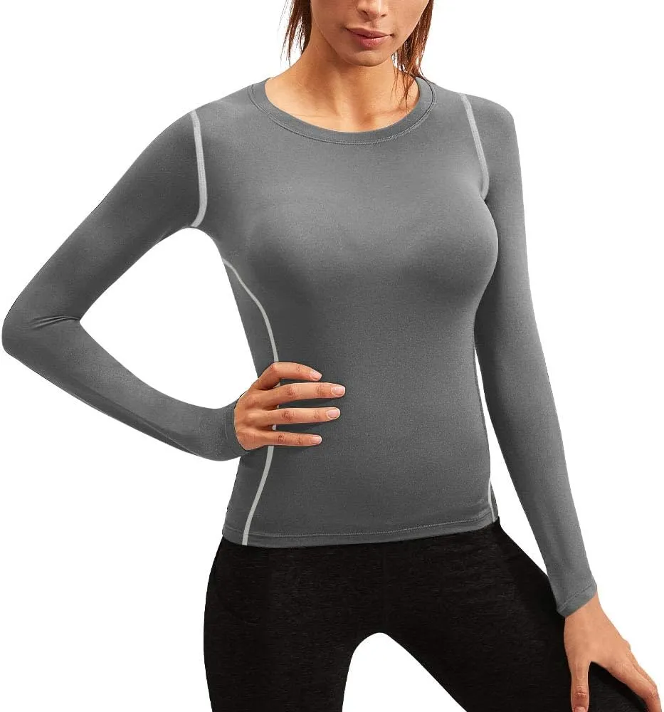 Women's Dry Fit Athletic Compression Shirt Long Sleeve Workout Base Layer T Shirt Tops Sports Gear