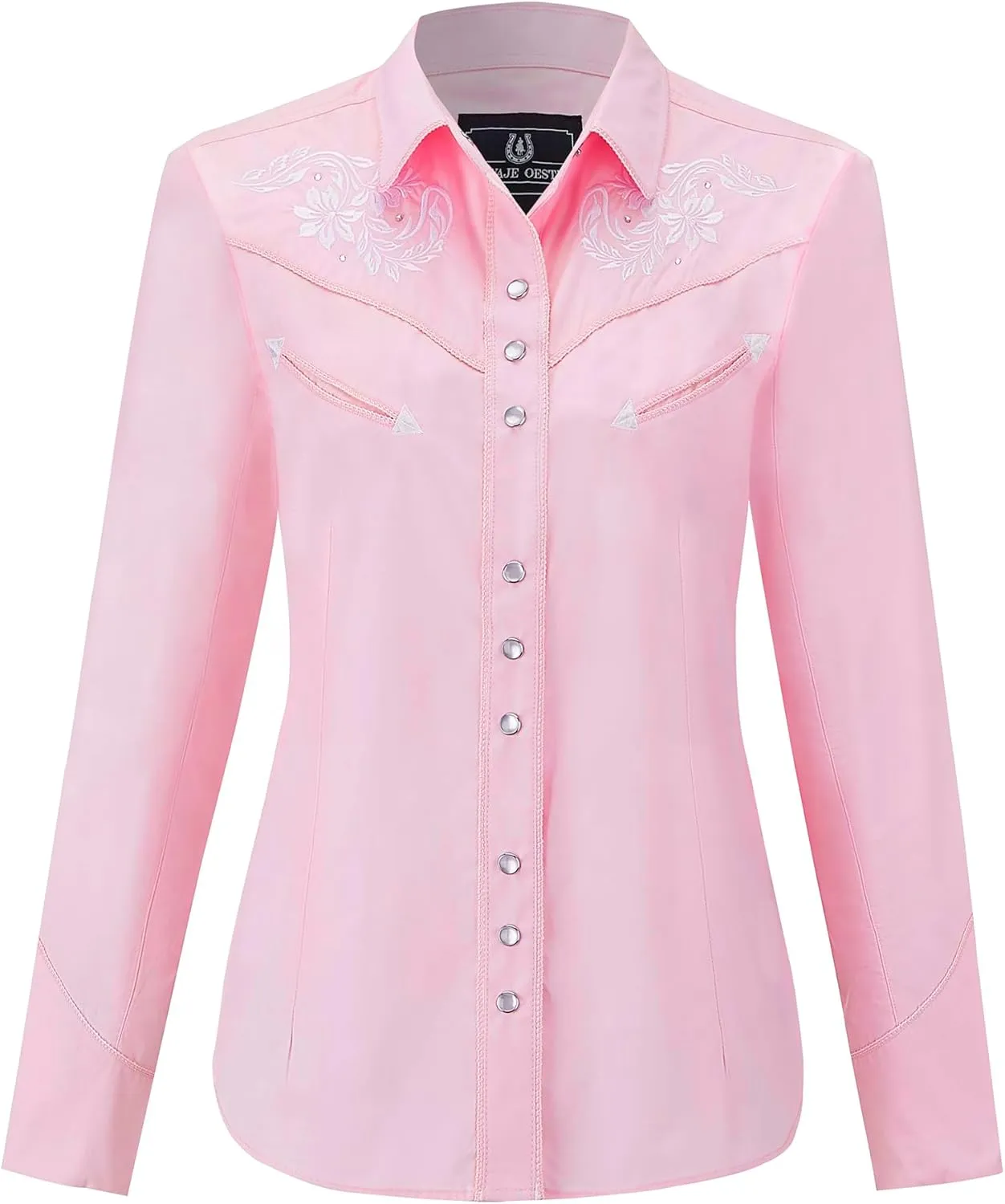 Women's Embroidered Western Cowgirl Slim Fit Shirt Snap Button Down Long Sleeve Shirt with Floral Embroidery