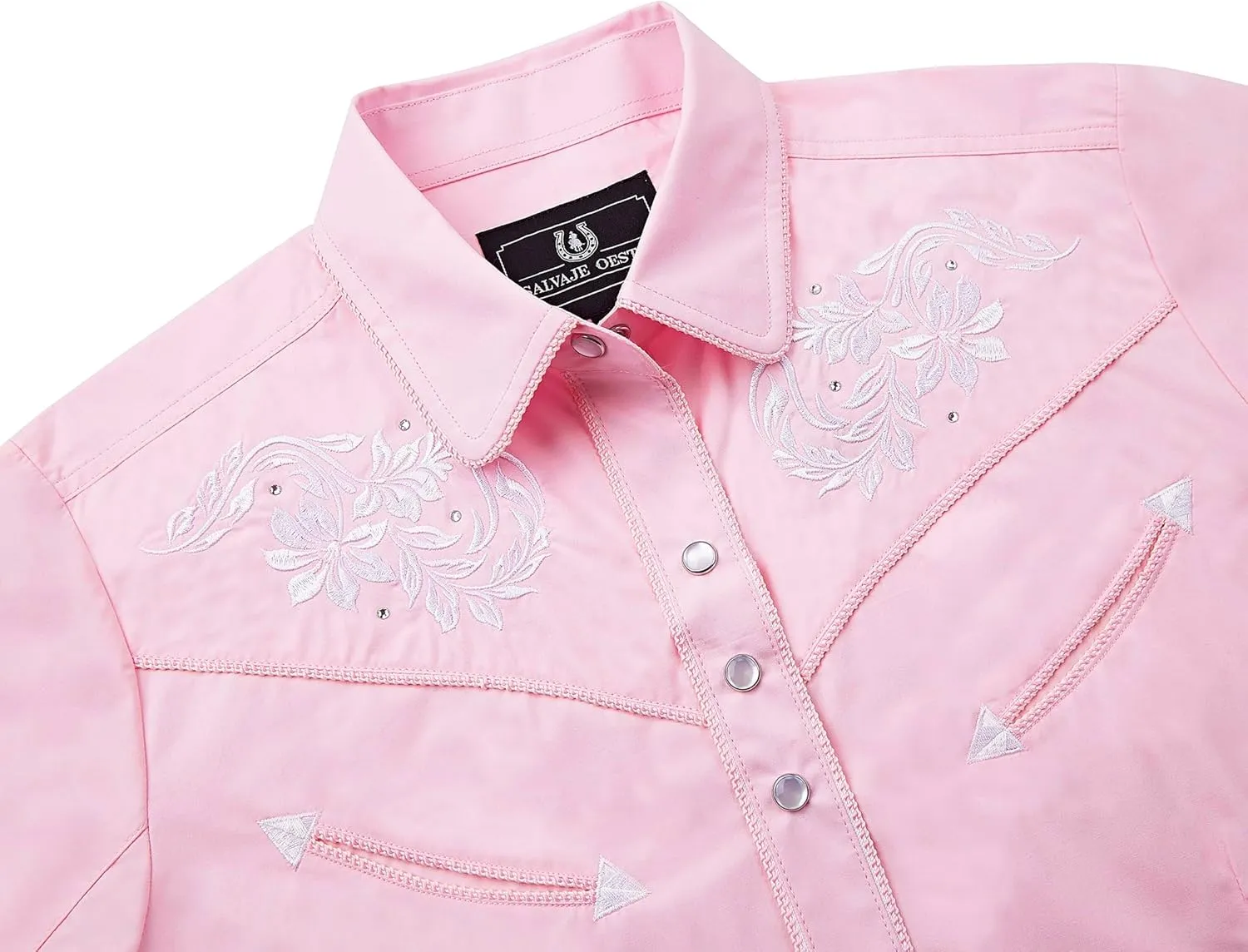 Women's Embroidered Western Cowgirl Slim Fit Shirt Snap Button Down Long Sleeve Shirt with Floral Embroidery