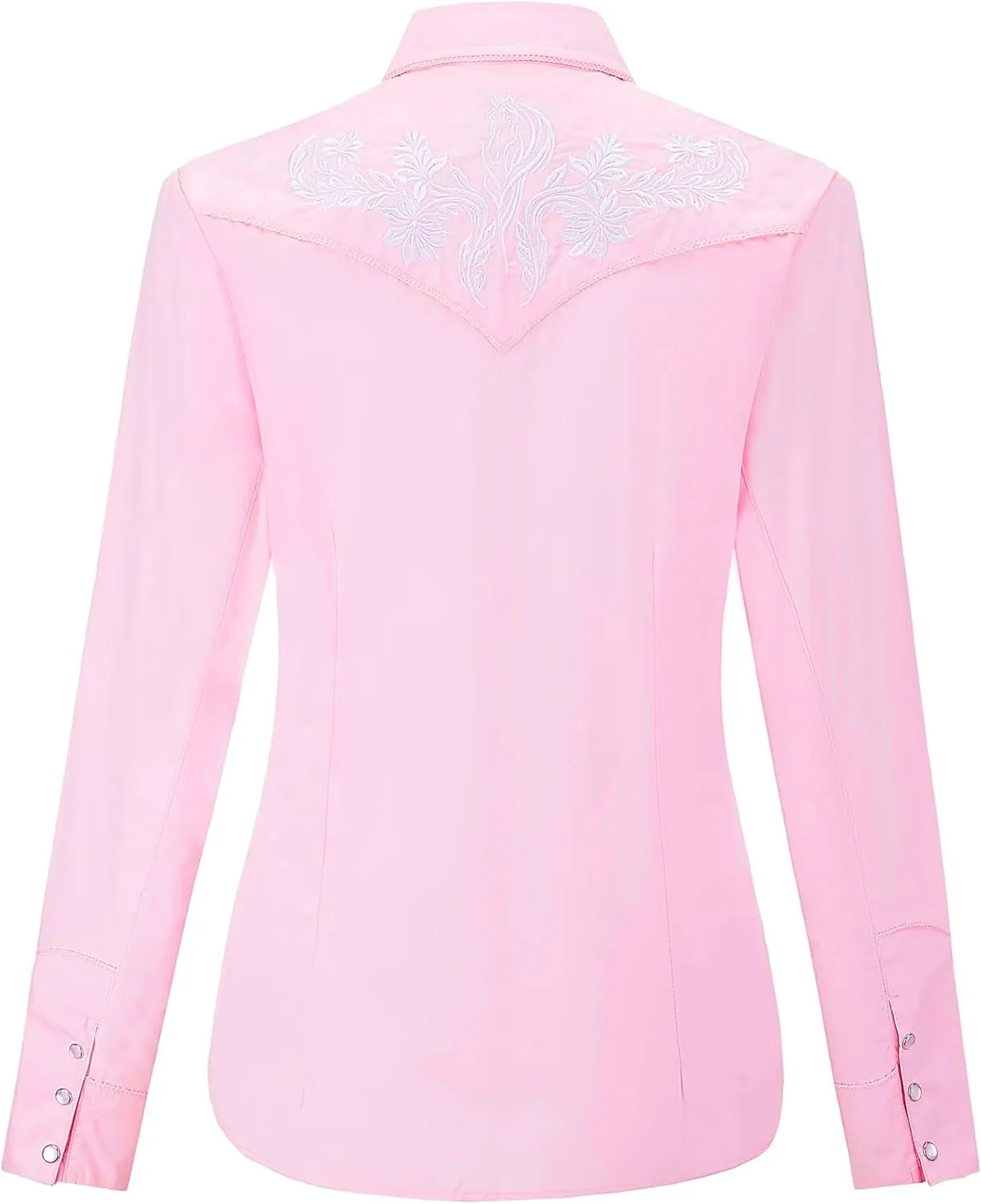 Women's Embroidered Western Cowgirl Slim Fit Shirt Snap Button Down Long Sleeve Shirt with Floral Embroidery