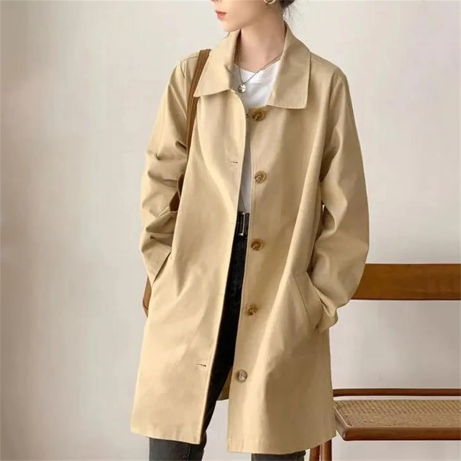 Women's Fashion Trench Coat - Lined Coat Single Breasted Casual Windbreaker Outerwear For Female