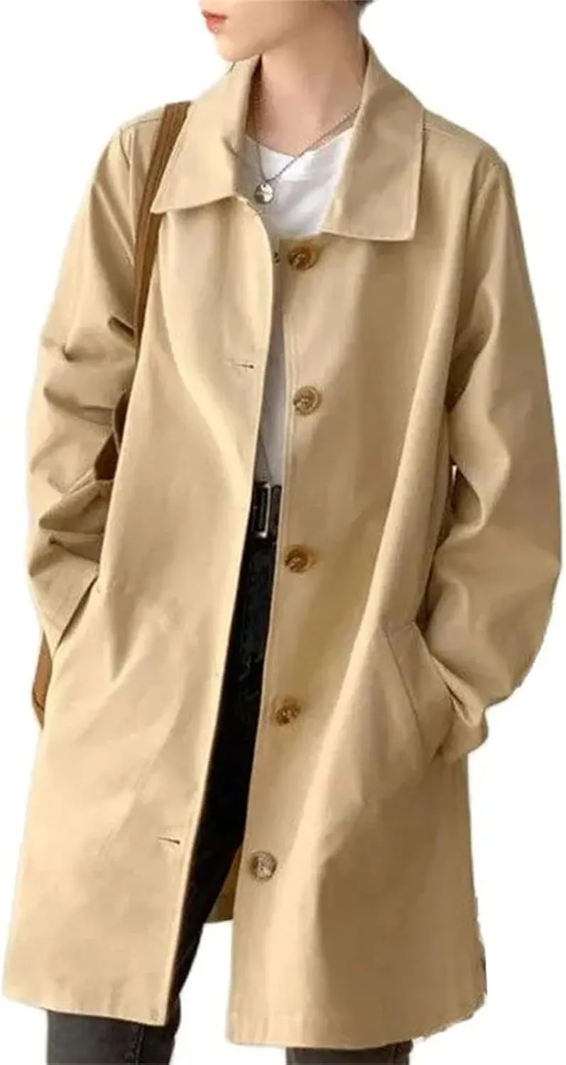 Women's Fashion Trench Coat - Lined Coat Single Breasted Casual Windbreaker Outerwear For Female