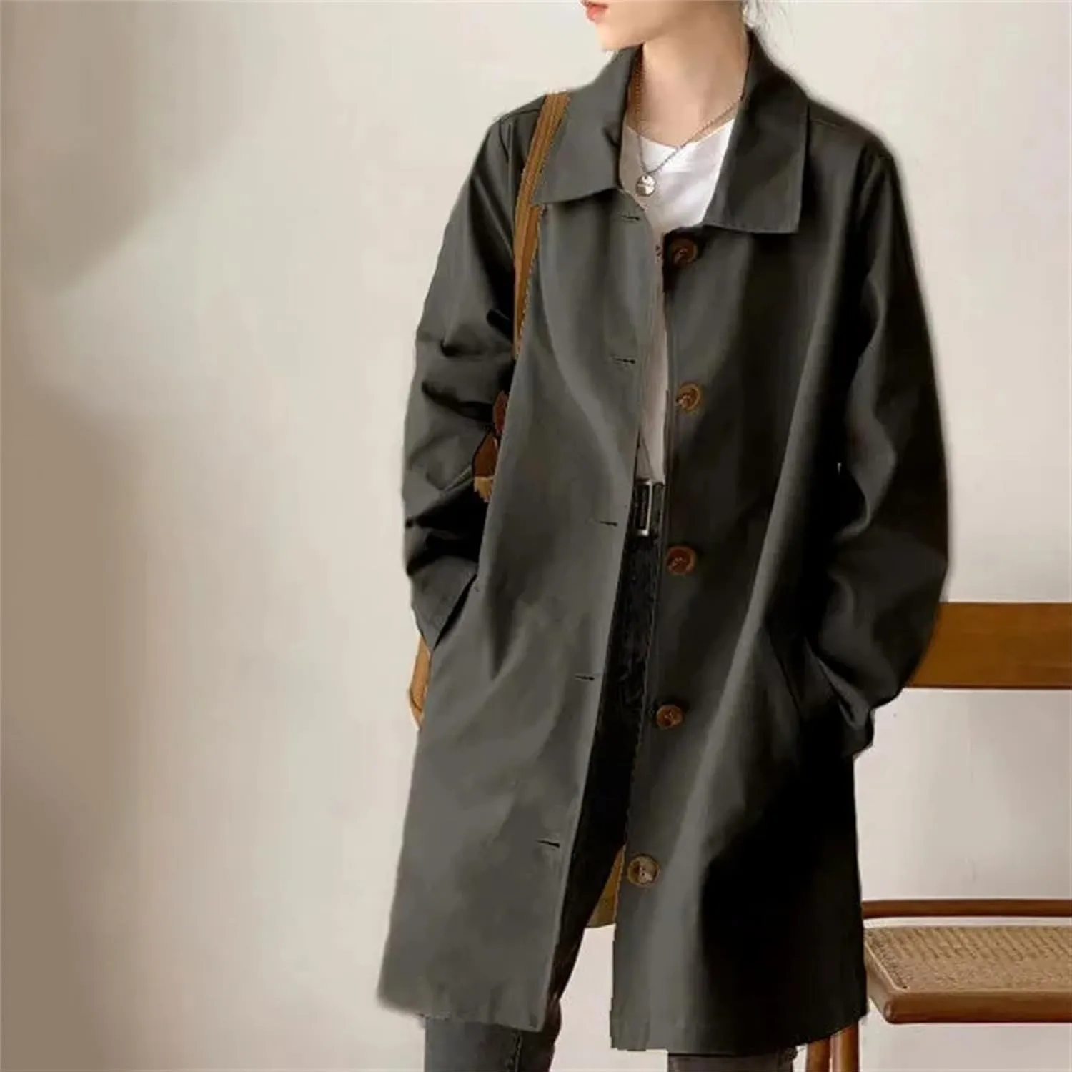 Women's Fashion Trench Coat - Lined Coat Single Breasted Casual Windbreaker Outerwear For Female