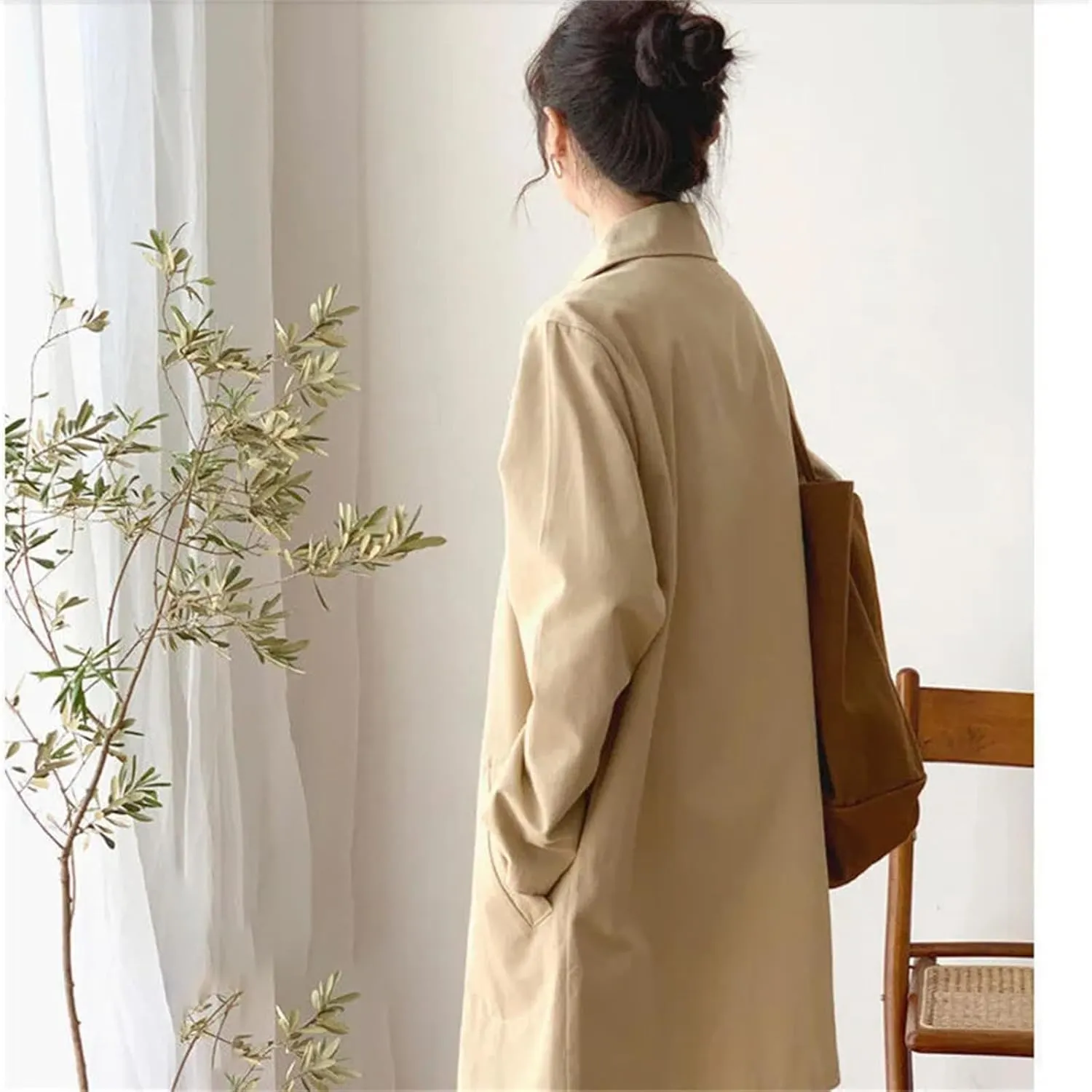Women's Fashion Trench Coat - Lined Coat Single Breasted Casual Windbreaker Outerwear For Female
