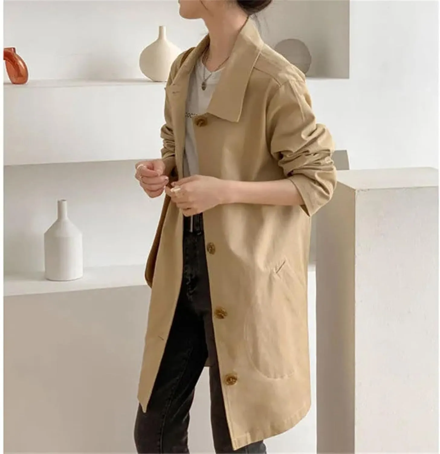 Women's Fashion Trench Coat - Lined Coat Single Breasted Casual Windbreaker Outerwear For Female
