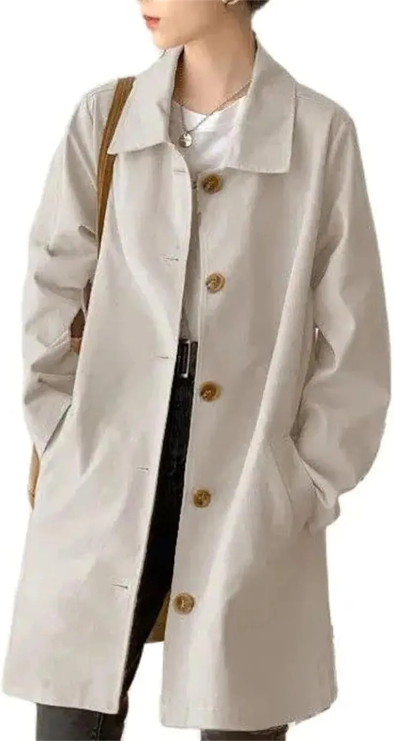 Women's Fashion Trench Coat - Lined Coat Single Breasted Casual Windbreaker Outerwear For Female