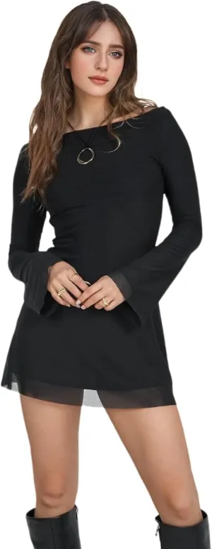 Womens Floral Tie Dye Sheer Mesh Mini Dress Sexy Mock Neck Split Bodycon Flared Long Sleeve Beach Party Dress