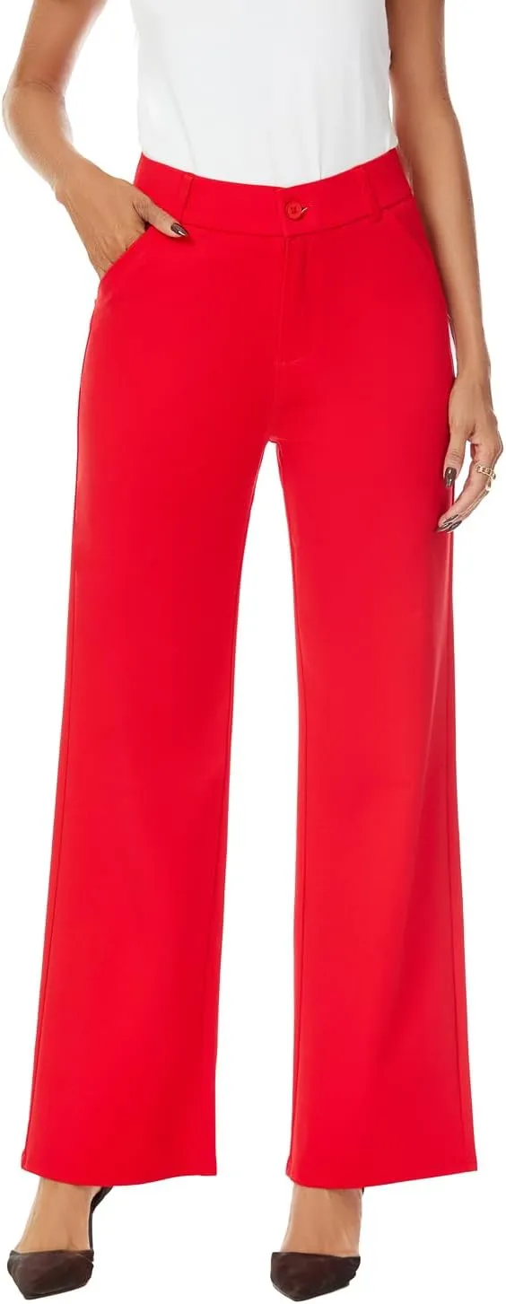 Womens High Waist Wide Straight Leg Trousers Casual Slacks Dress Pants with Pockets