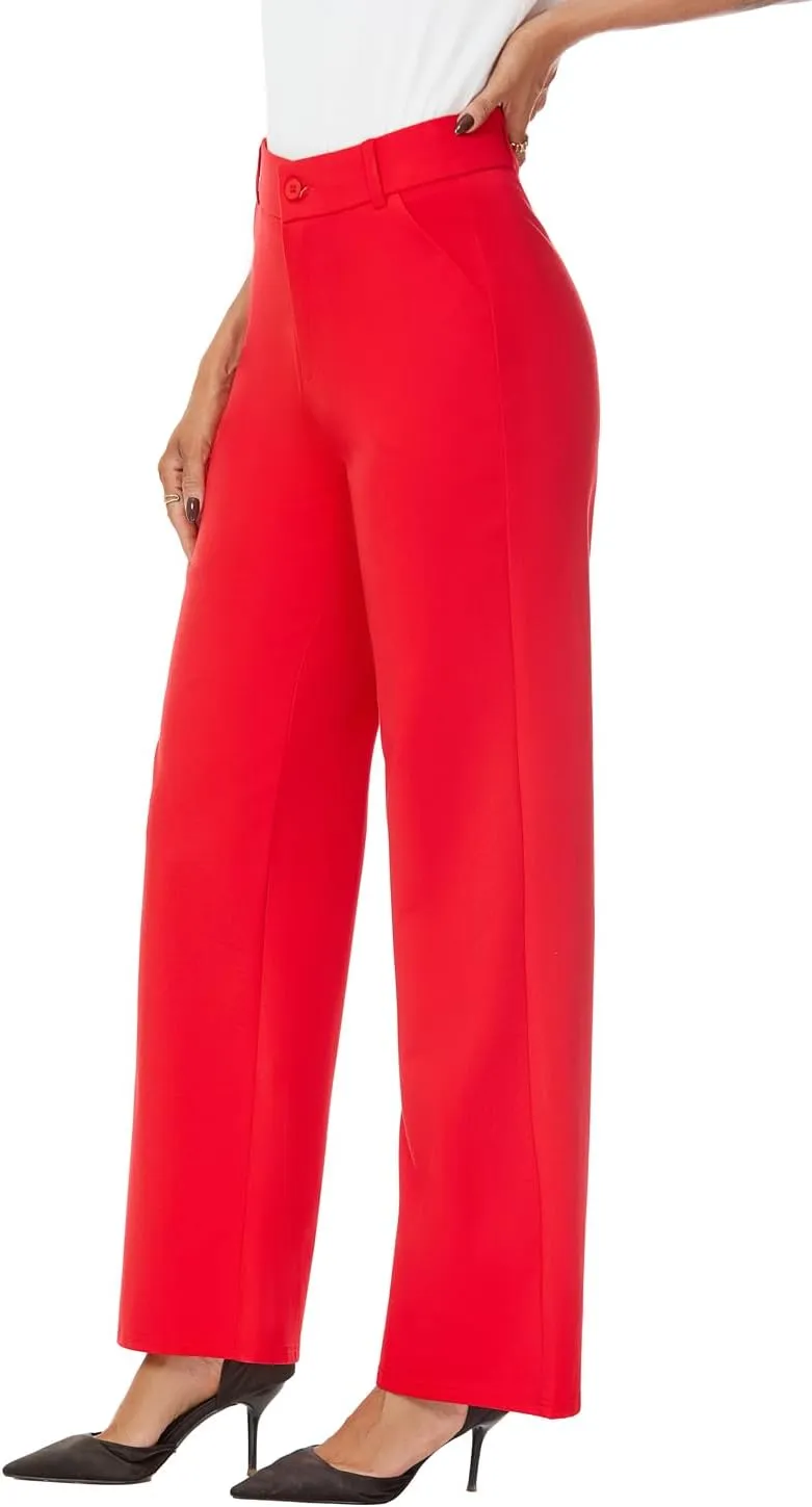 Womens High Waist Wide Straight Leg Trousers Casual Slacks Dress Pants with Pockets