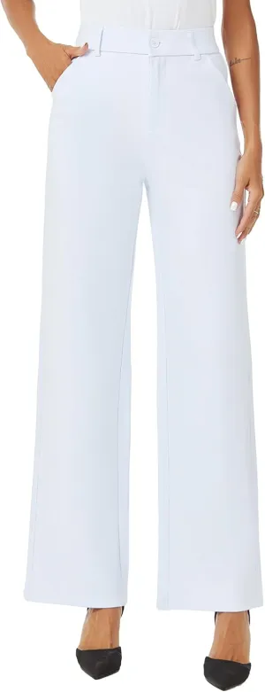 Womens High Waist Wide Straight Leg Trousers Casual Slacks Dress Pants with Pockets