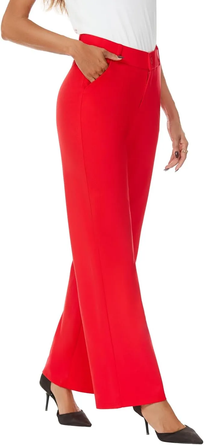 Womens High Waist Wide Straight Leg Trousers Casual Slacks Dress Pants with Pockets