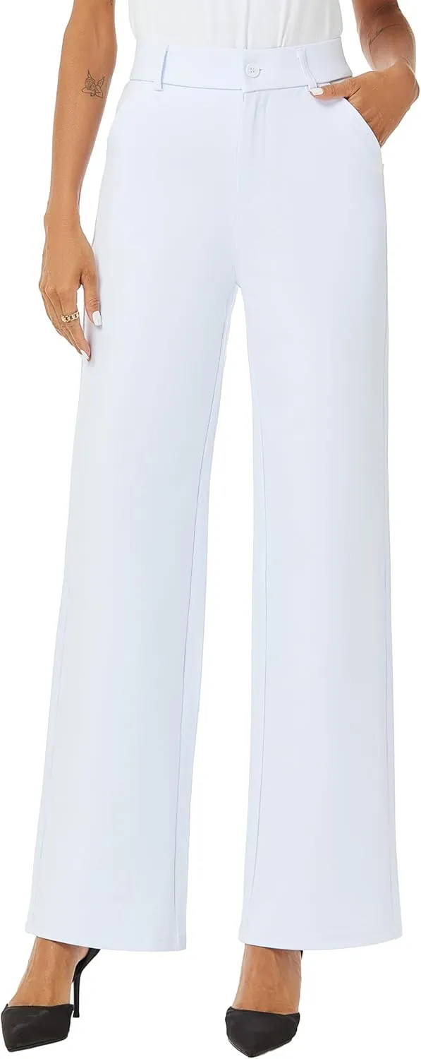 Womens High Waist Wide Straight Leg Trousers Casual Slacks Dress Pants with Pockets