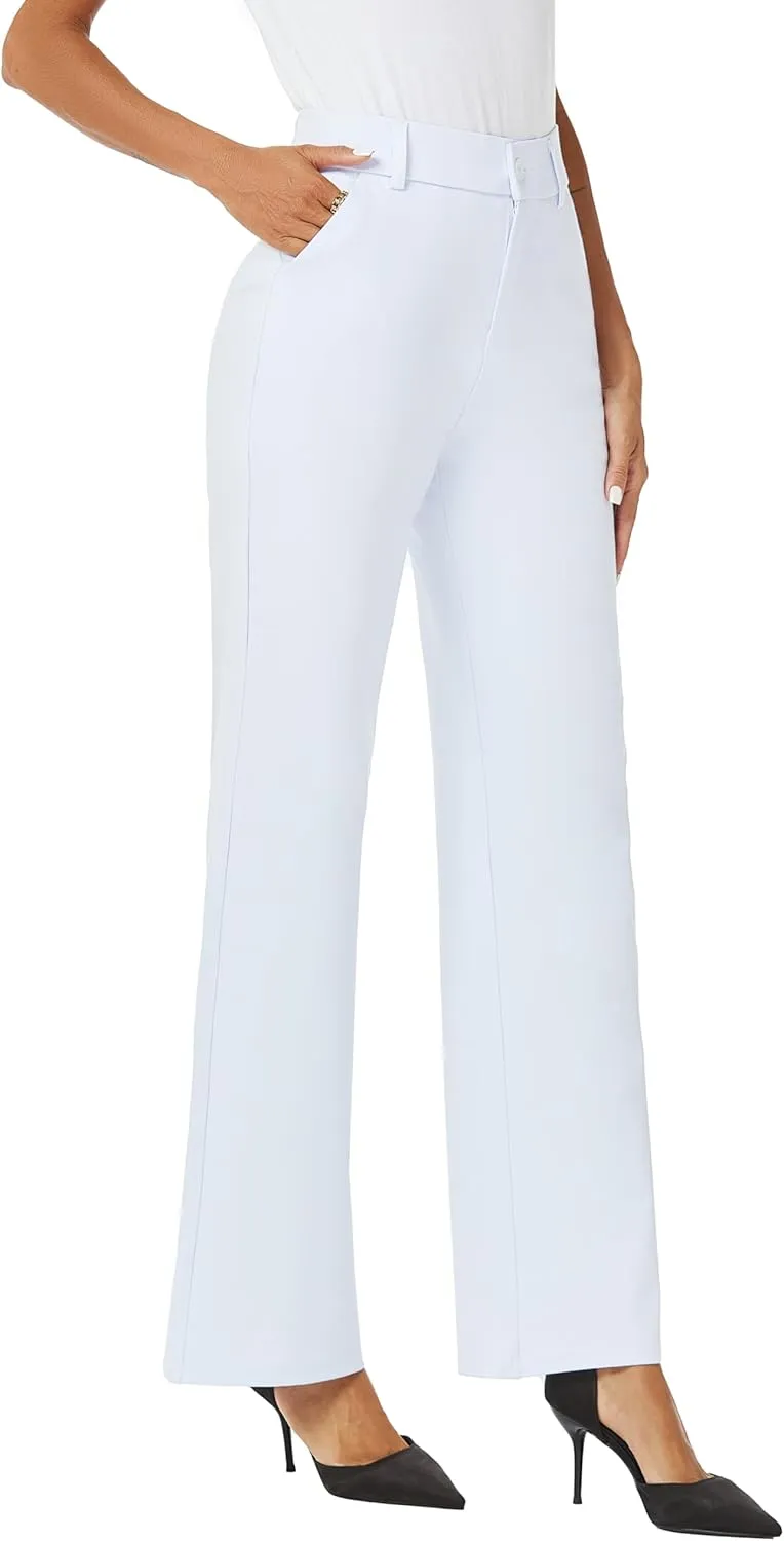 Womens High Waist Wide Straight Leg Trousers Casual Slacks Dress Pants with Pockets