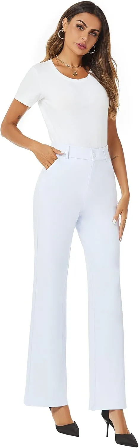 Womens High Waist Wide Straight Leg Trousers Casual Slacks Dress Pants with Pockets