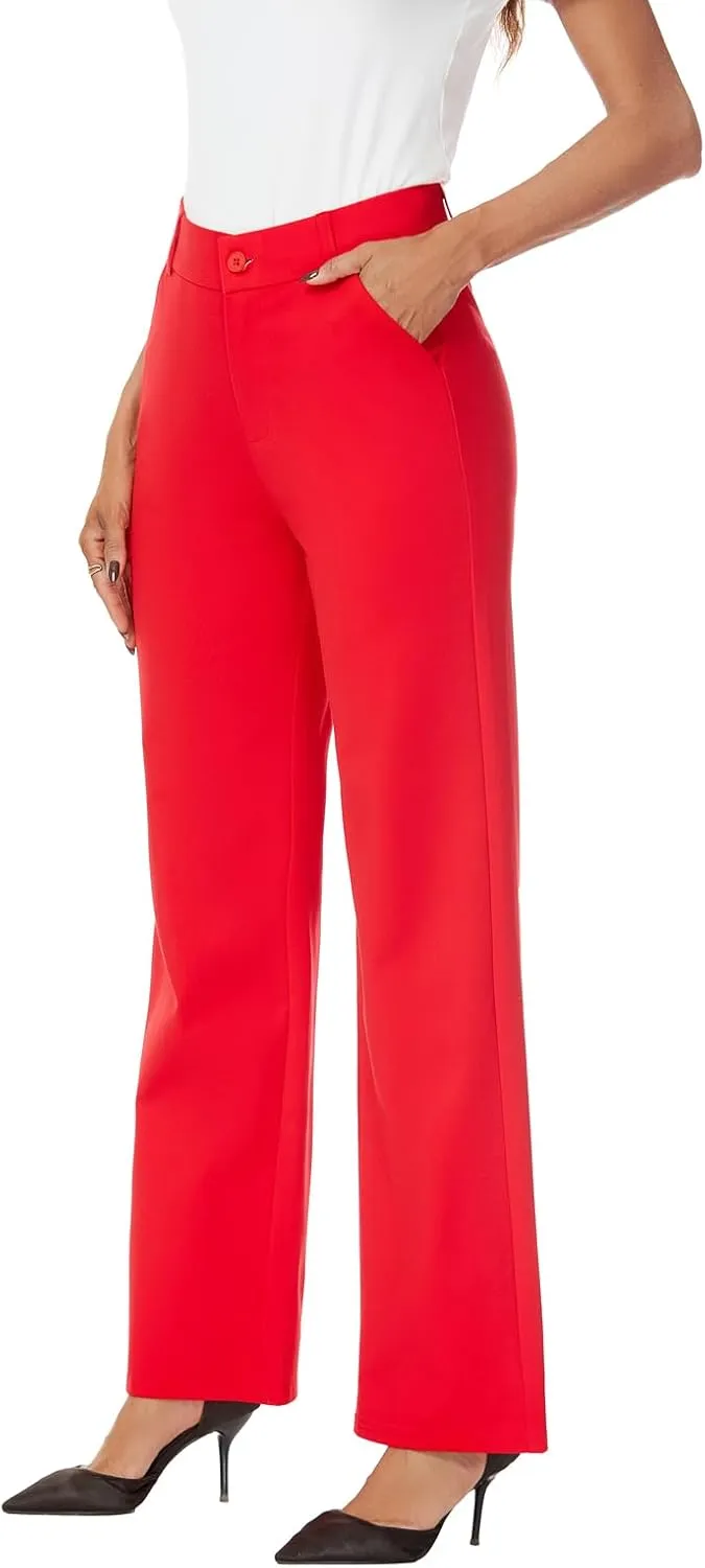 Womens High Waist Wide Straight Leg Trousers Casual Slacks Dress Pants with Pockets
