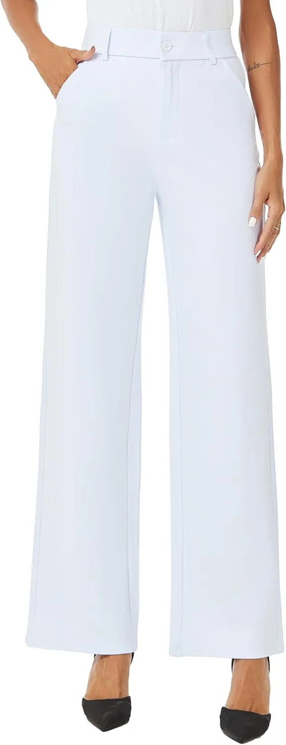 Womens High Waist Wide Straight Leg Trousers Casual Slacks Dress Pants with Pockets