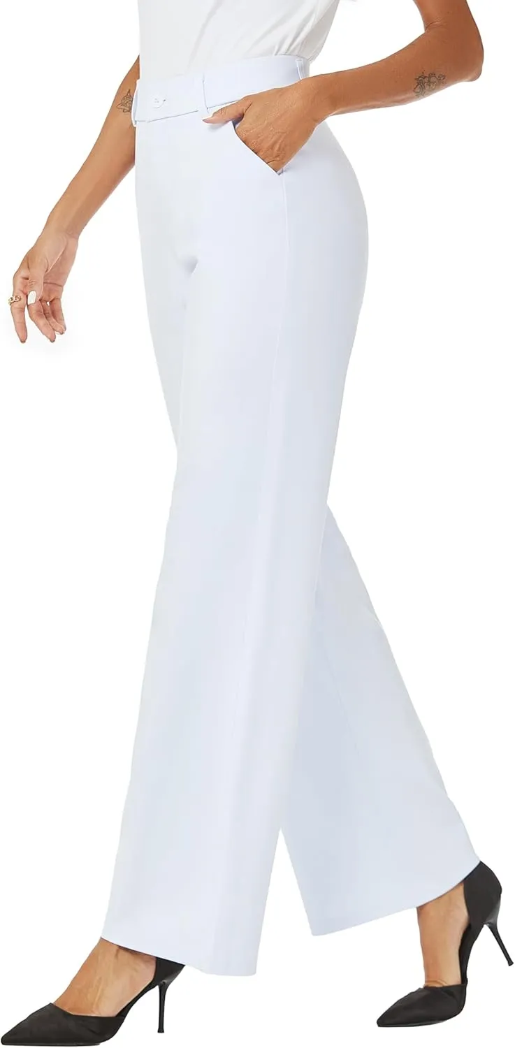 Womens High Waist Wide Straight Leg Trousers Casual Slacks Dress Pants with Pockets