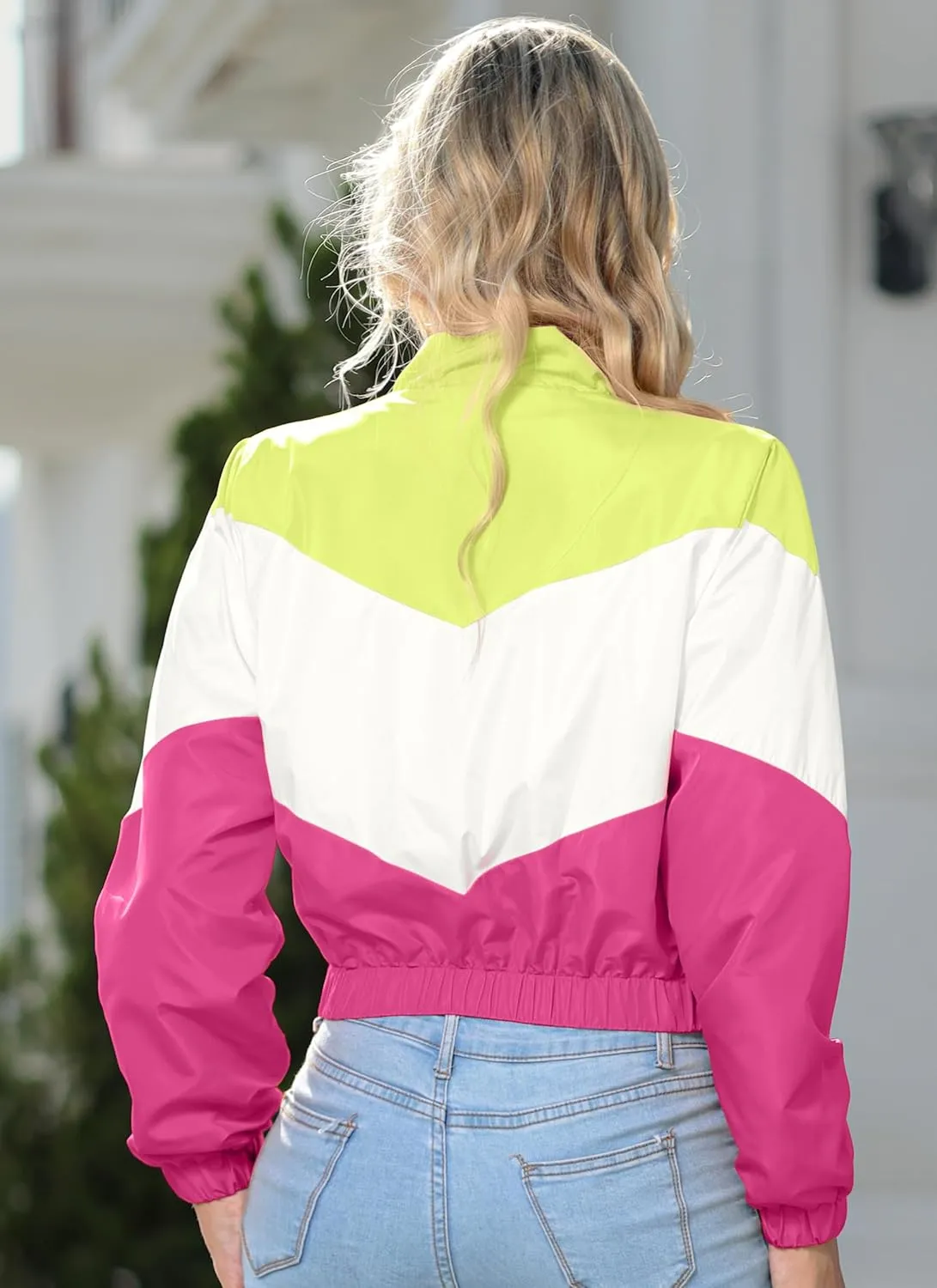 Womens Lightweight Windbreaker Sport Jacket Zip Up Color Block Coat Casual Long Sleeve Jogging Outerwear