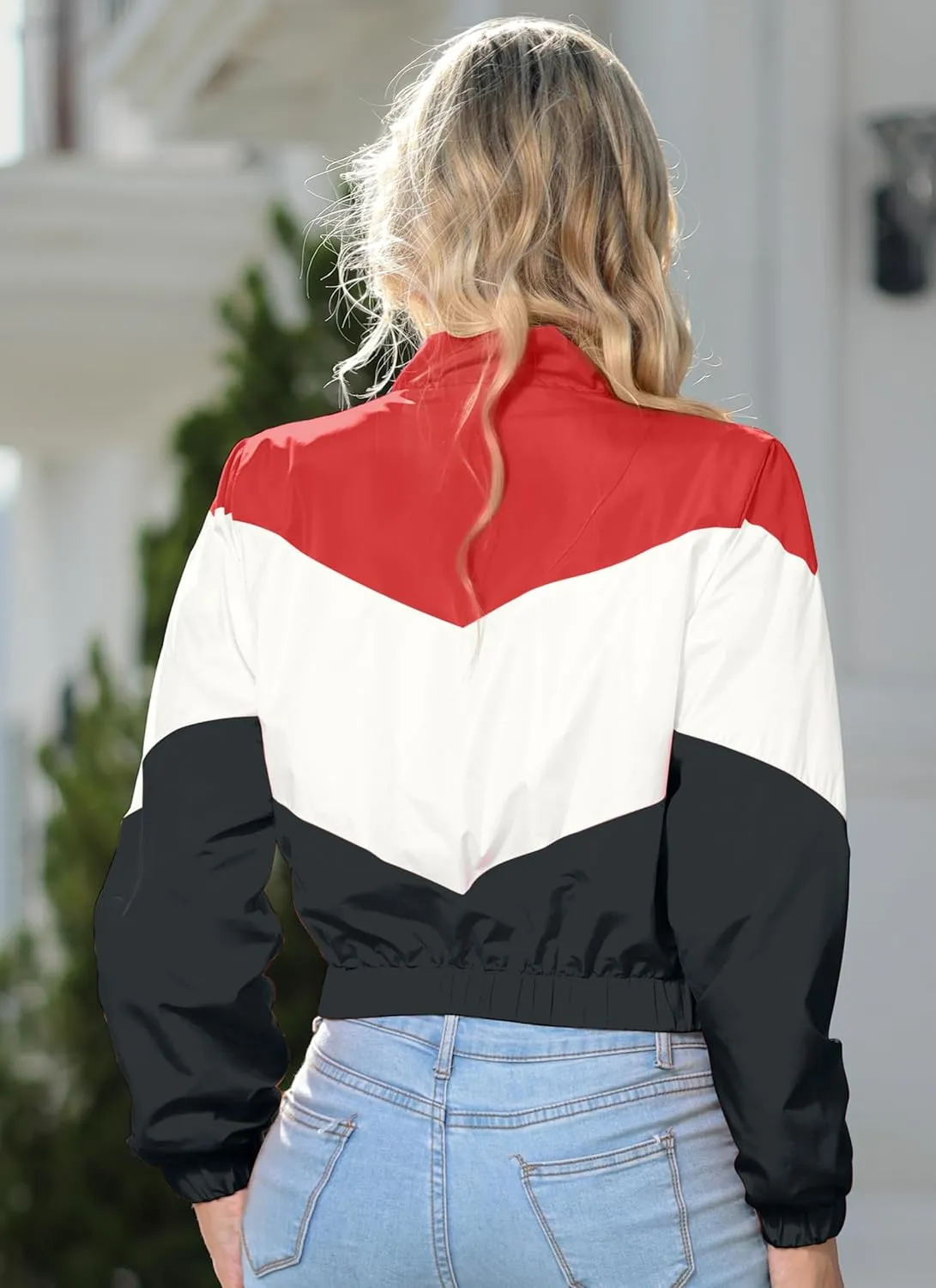 Womens Lightweight Windbreaker Sport Jacket Zip Up Color Block Coat Casual Long Sleeve Jogging Outerwear
