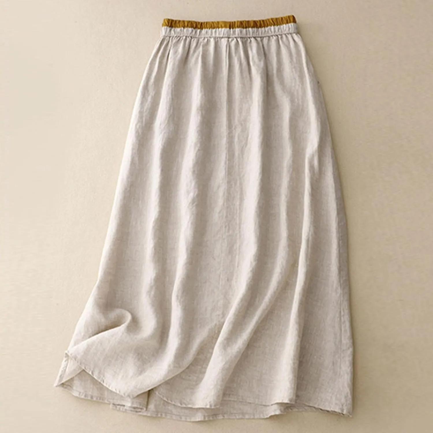 Womens Linen Cotton Skirts Drawstring Elastic Waist Comfy Loose Boho Skirts with Pockets Lightweight Sumnmer Skirts