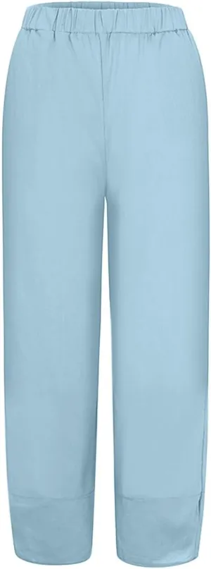 Womens Linen Pants High Waisted Wide Leg Pants Summer Loose Fit Tapered Trousers Casual Capris Pant
