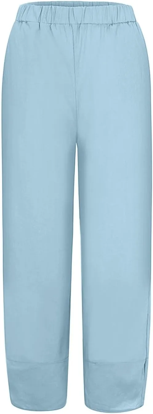 Womens Linen Pants High Waisted Wide Leg Pants Summer Loose Fit Tapered Trousers Casual Capris Pant
