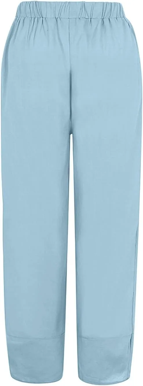Womens Linen Pants High Waisted Wide Leg Pants Summer Loose Fit Tapered Trousers Casual Capris Pant